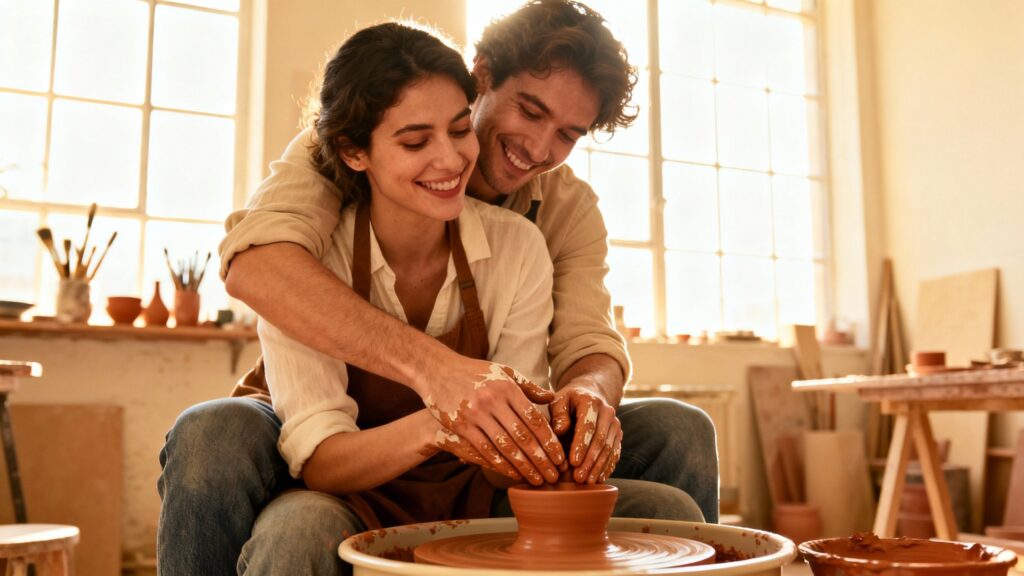 Two people sharing an intimate and trusting moment.