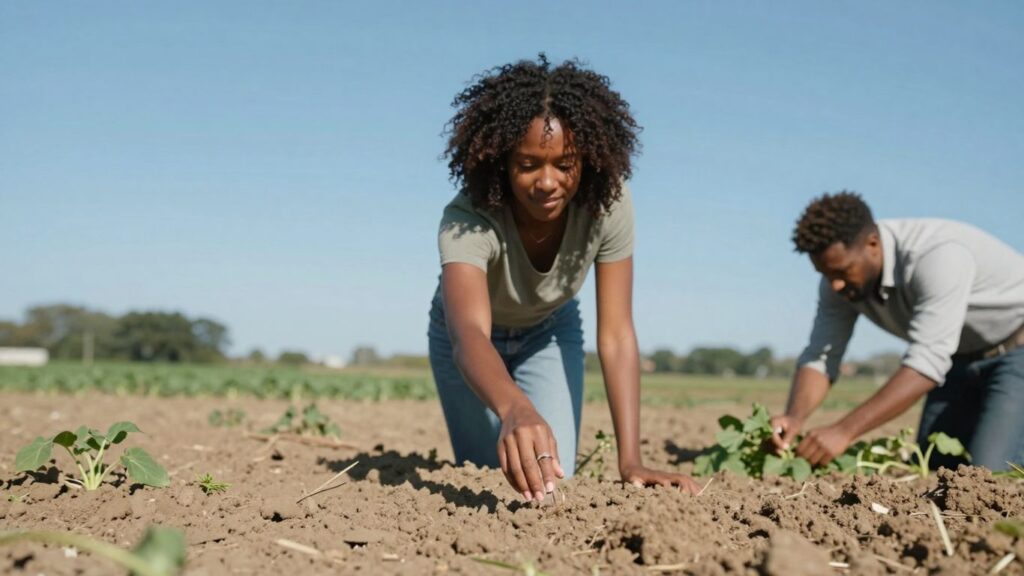 Wedding ring and agricultural work split image.