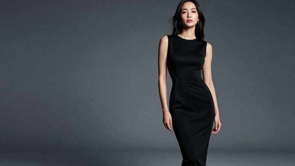 Woman in a black sheet party dress