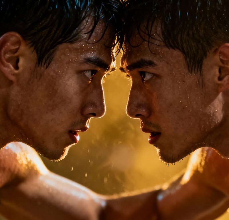 Athletes in intense physical and emotional connection during sport.