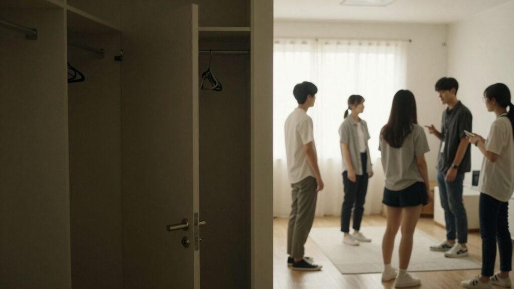 Closet versus open space with people interacting.
