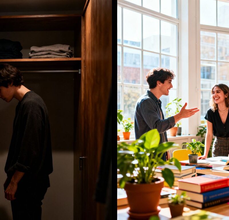 Closet vs. open swinger spaces with people.