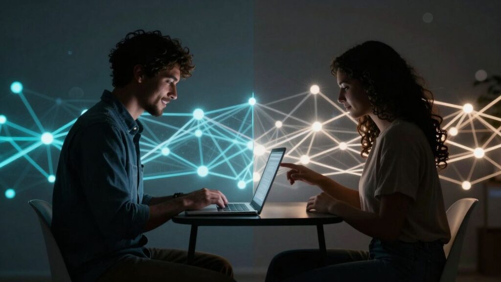 Couple connecting online in swinging lifestyle
