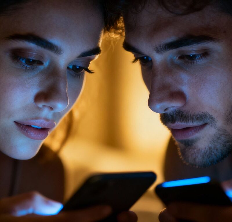 Couple exploring digital intimacy together.