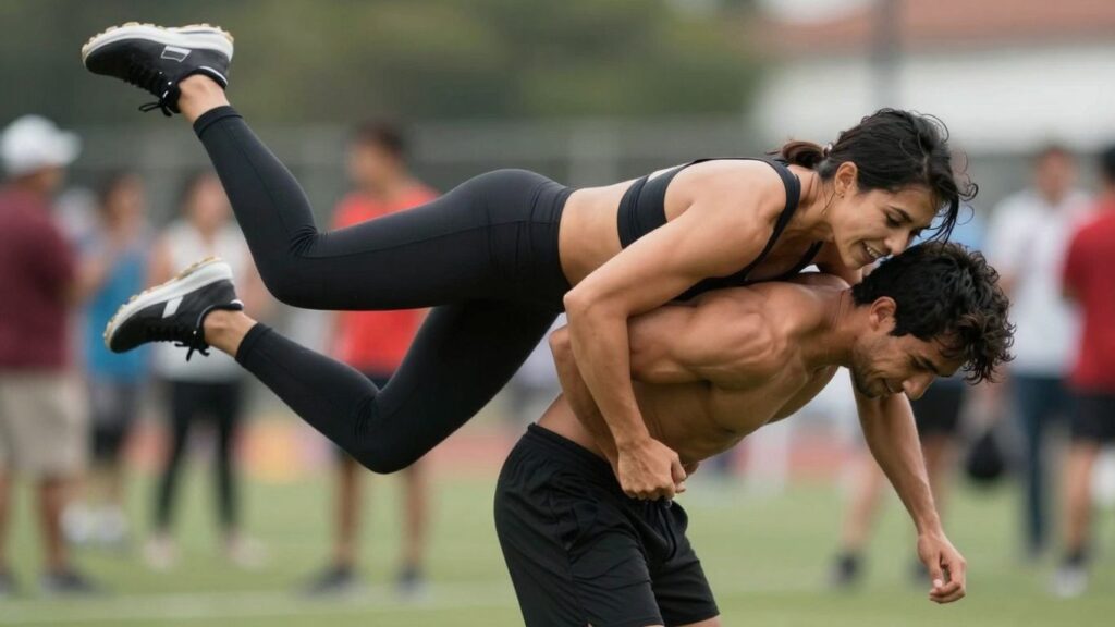 Couple in athletic sexual pose