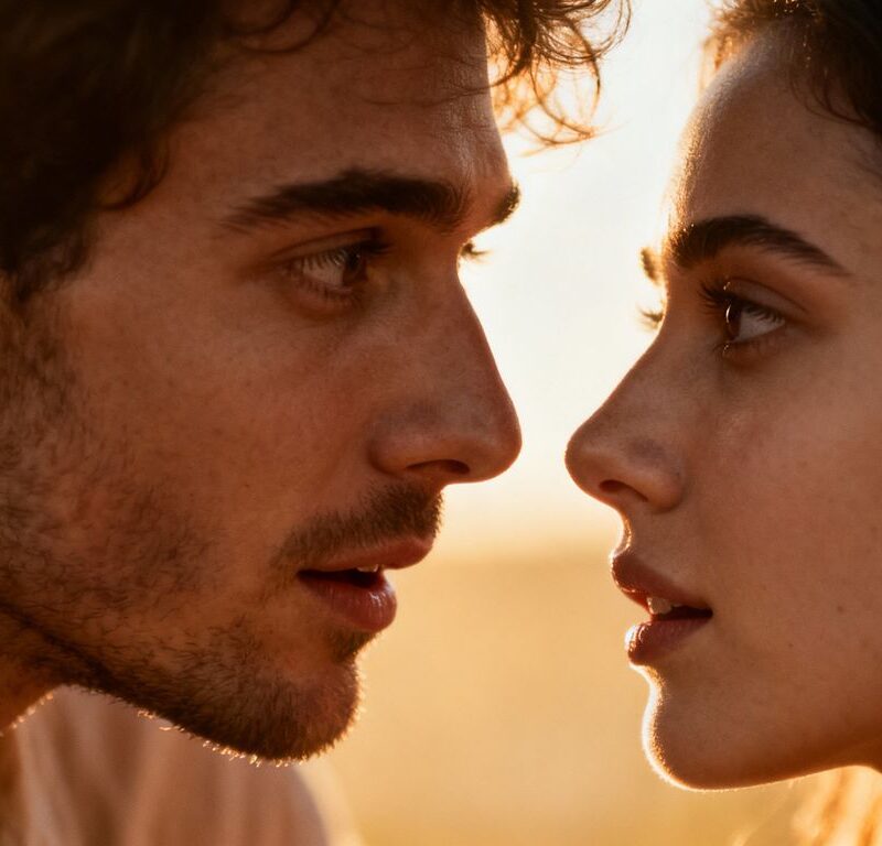 Couple in intimate conversation, anticipating a private moment.