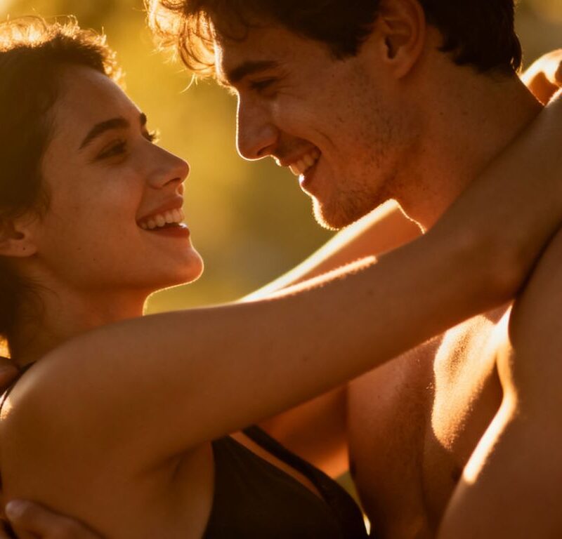 Couple in intimate embrace, exploring relationship security.