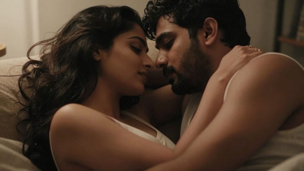 Couple in intimate embrace, sensuality, trust, consensual exploration