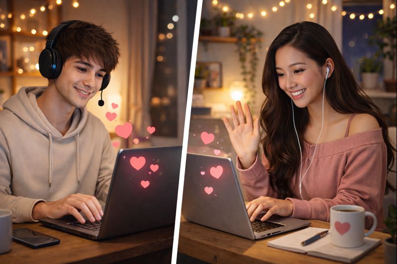 Couple interacting online before meeting in person.