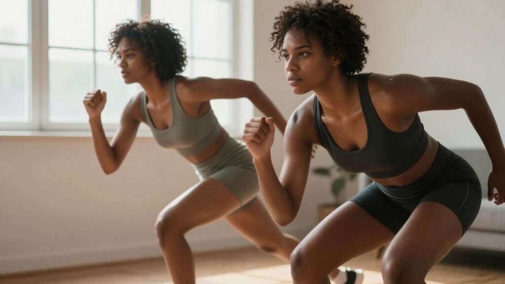 Couple performing athletic sexual activity, showing fitness.