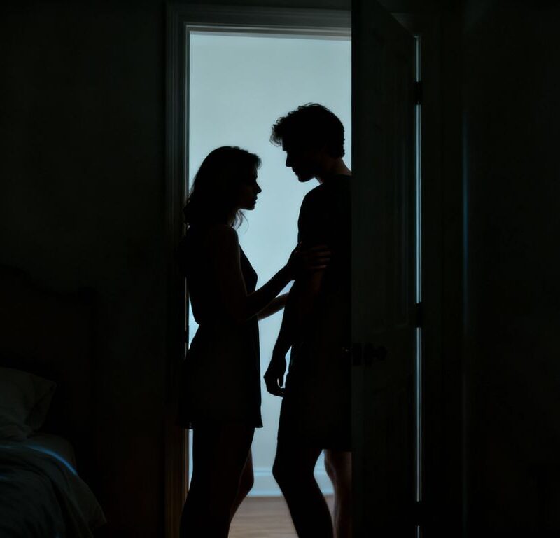 Couple setting boundaries in a private, intimate setting.