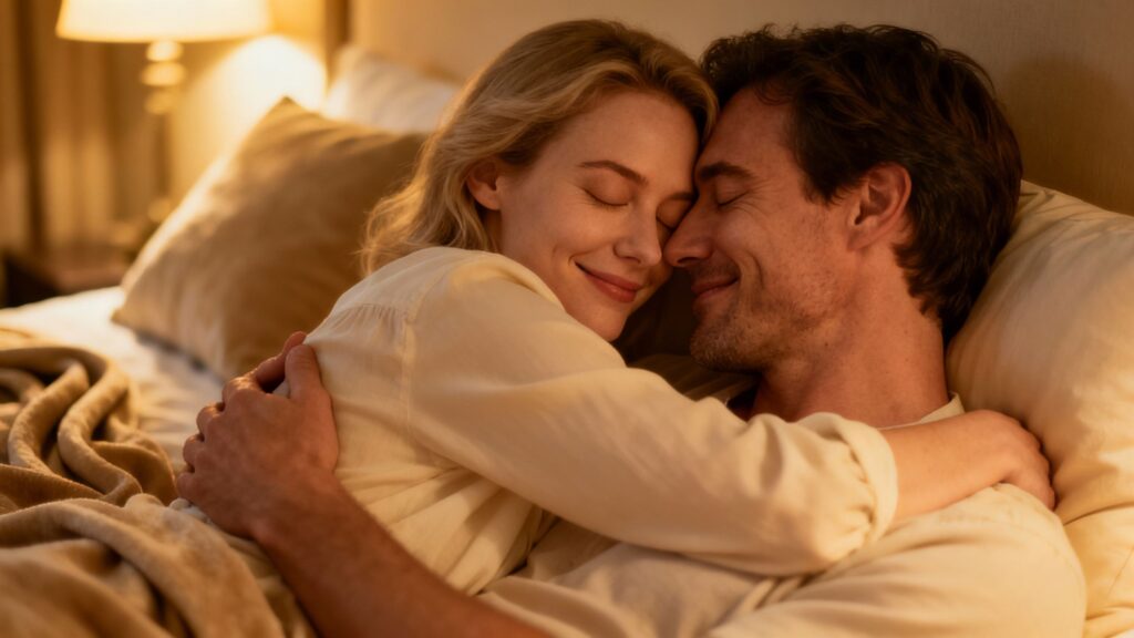 Couple sharing a comfortable and intimate moment.