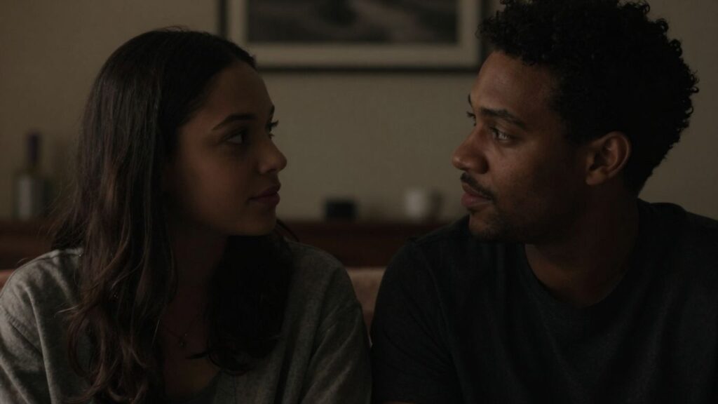 Couple sharing a private, knowing glance.