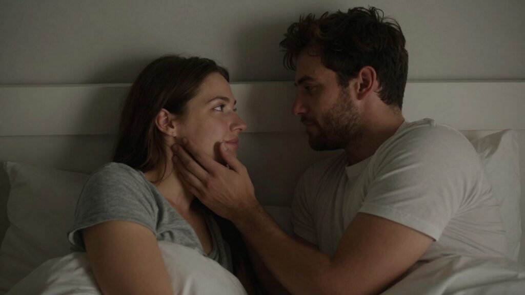 Couple sharing an intimate and trusting moment.