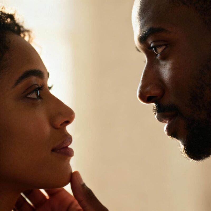 Couple sharing an intimate moment, establishing consent.