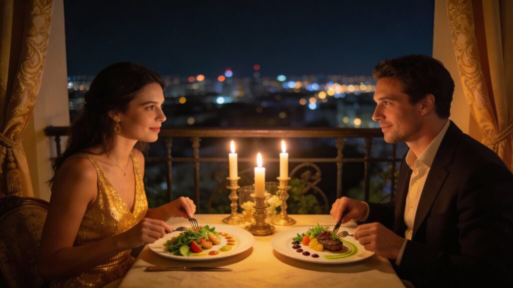 Couple sharing an intimate moment in a lifestyle setting.