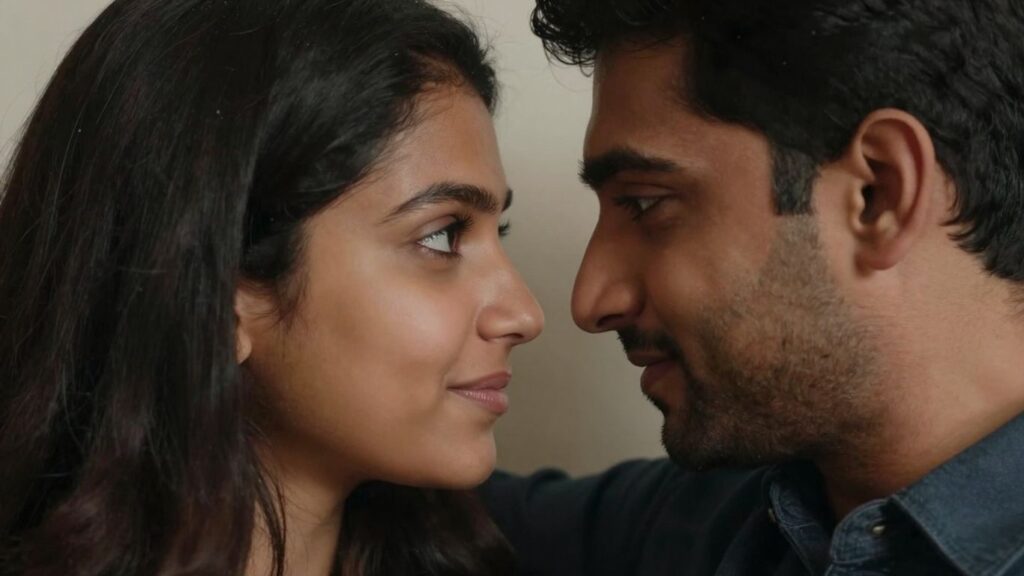 Couple sharing an intimate moment, showing in-person chemistry.
