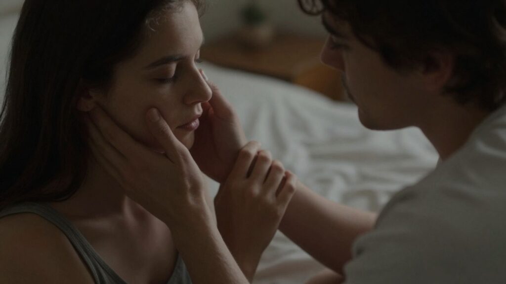 Couple sharing an intimate, trusting moment.