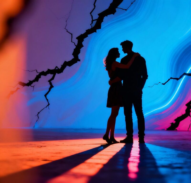 Couple silhouetted, hinting at lifestyle dynamics.