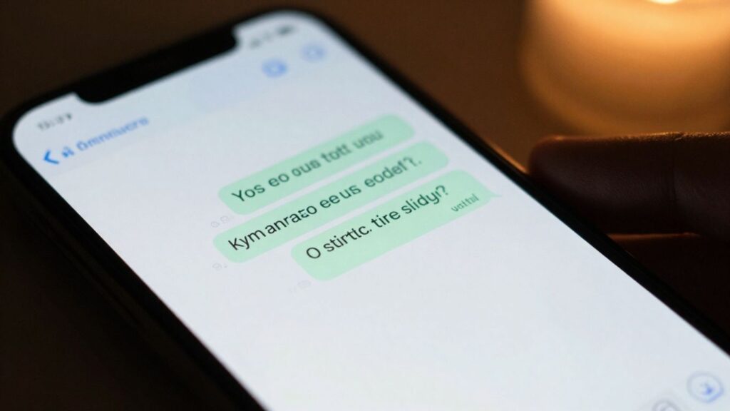 Couple texting romantically on a smartphone screen.