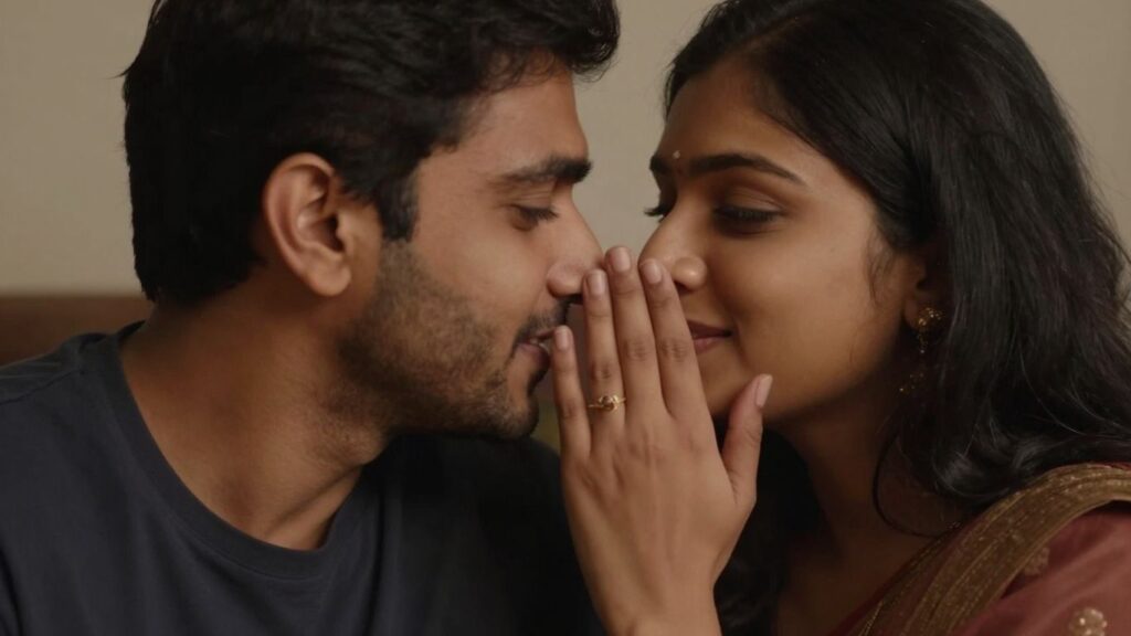 Couple whispering intimately, testing compatibility.