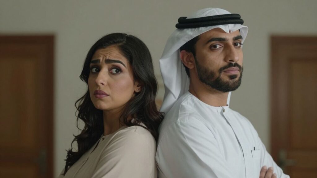 Couple with contrasting expressions, questioning and thoughtful.