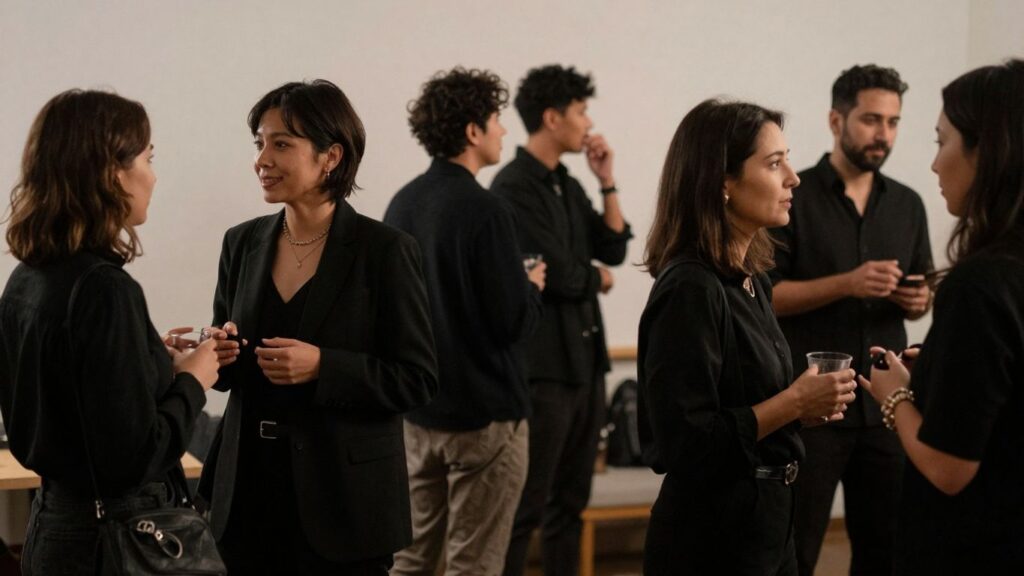 Diverse adults in a social setting, hinting at intimacy.