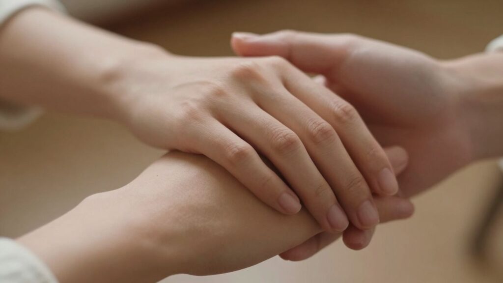 Hands gently touching, conveying trust and intimacy.