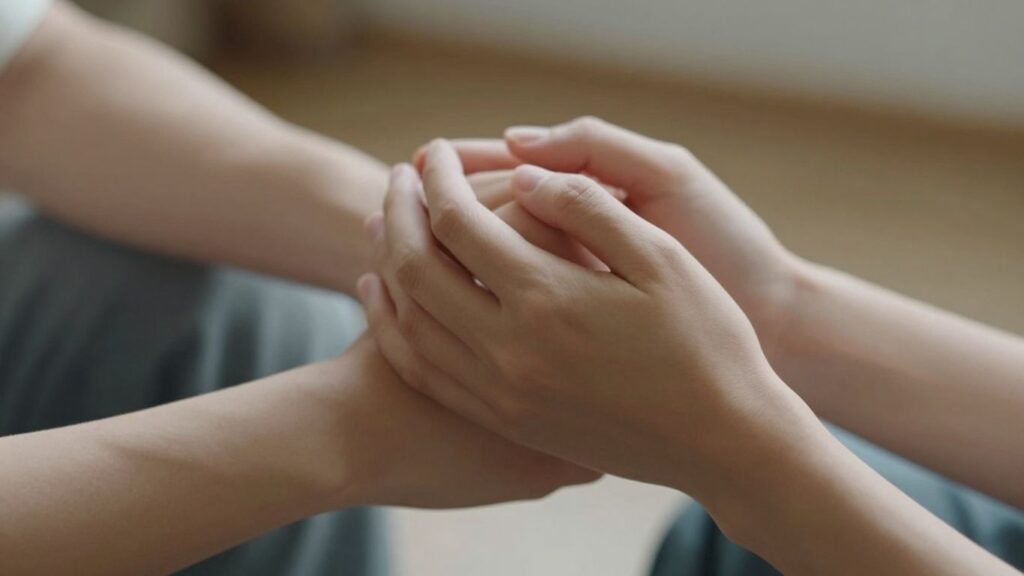 Hands touching intimately, conveying trust and consent.
