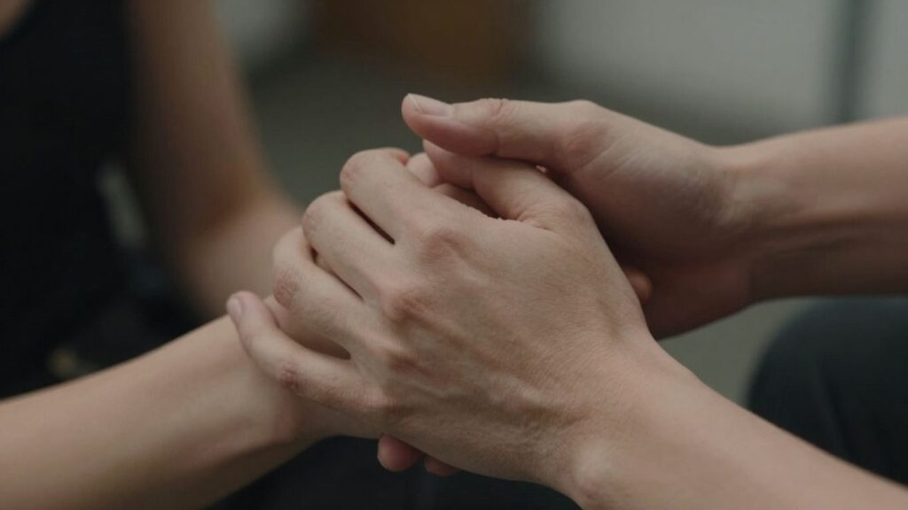 Intimate BDSM connection, trust, and vulnerability.