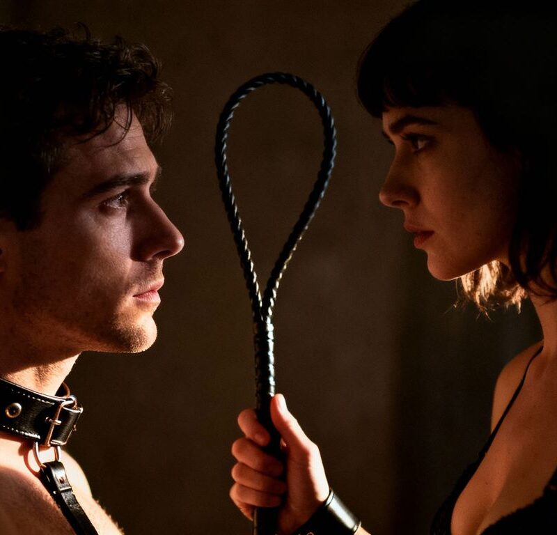 Intimate BDSM scene exploring self-discovery and personal growth.