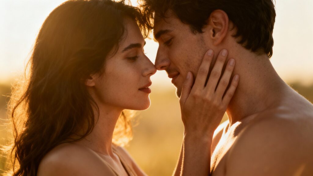 Intimate couple embracing, conveying connection and affection.