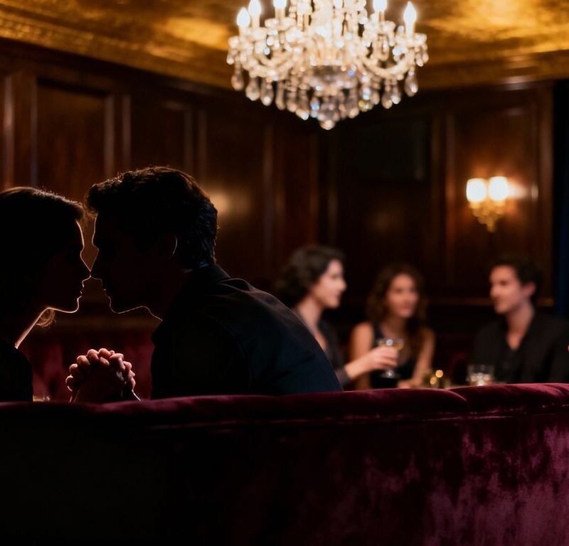 Intimate gathering at a swinging club party.