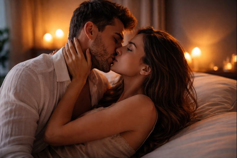 Partners sharing a deeply passionate moment.