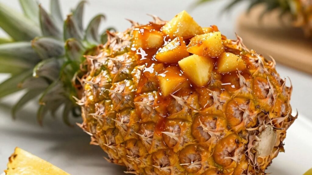 Pineapple upside down cake with caramelized topping.