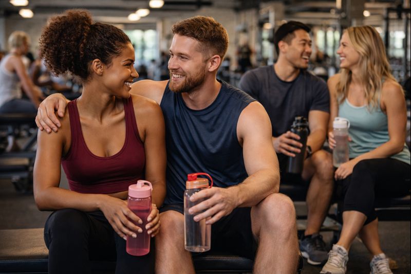 Post-workout chat in the gym