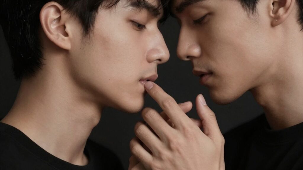 Two men embracing, conveying connection and vulnerability.