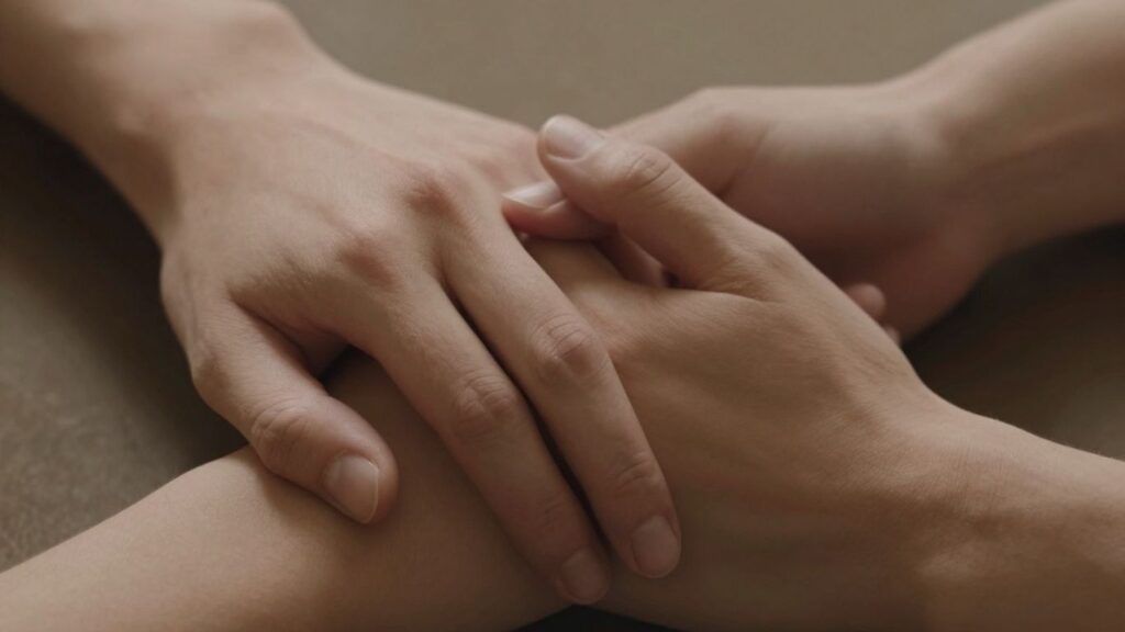 Two men's hands touching intimately, conveying connection.