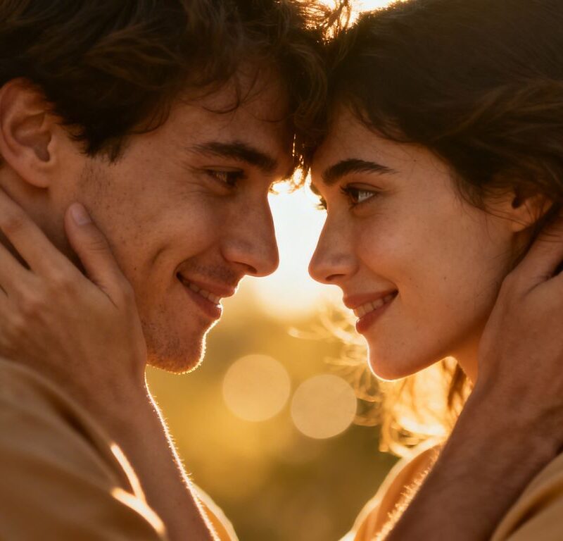 Intimate connection between two people, soft lighting.