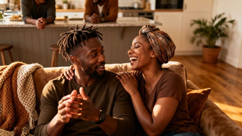 Black couples communicating openly and affectionately.