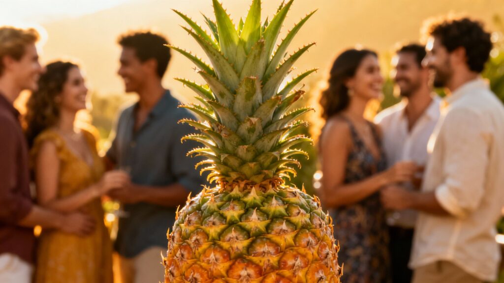 Pineapple with diverse couples in the background.